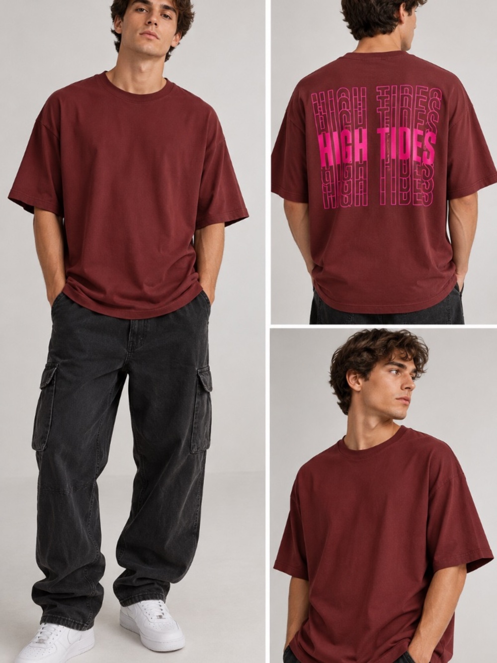 TrendyolMAN High Tides Oversized Graphic T-Shirt Burgundy XL NWT